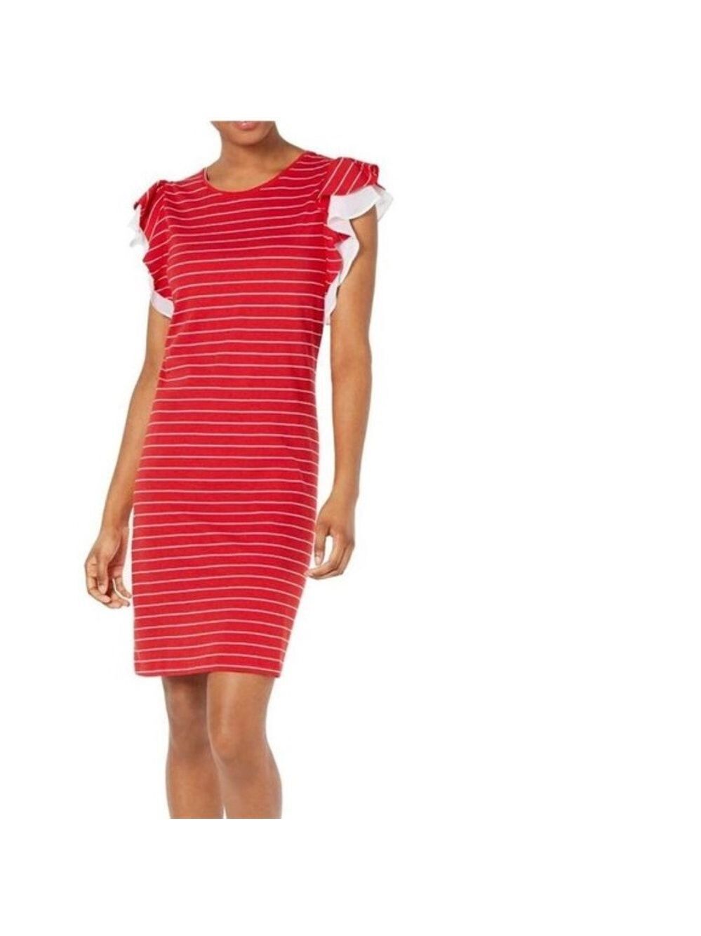 Maison Jules Ruffled Striped Casual Dress